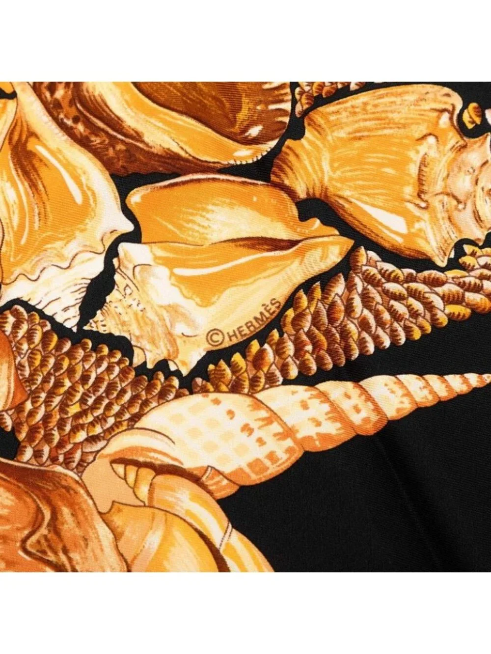 Hermes Carre 90 Rocaille Seashell Scarf Large Black Multicolor Silk